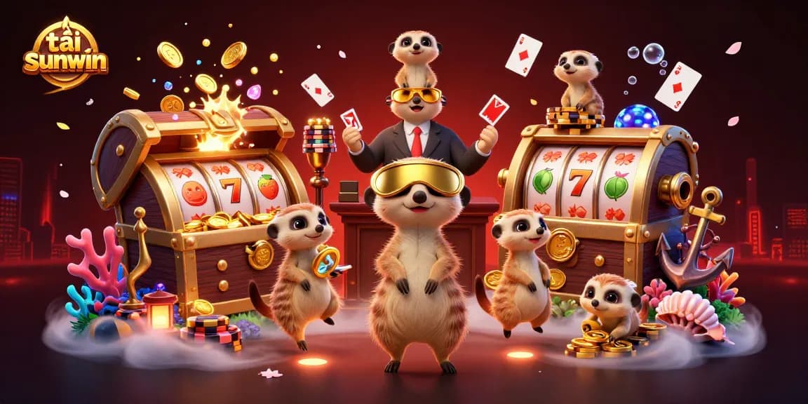 Experience the thrill of tải sunwin with a vibrant meerkat casino scene featuring lively gameplay elements.