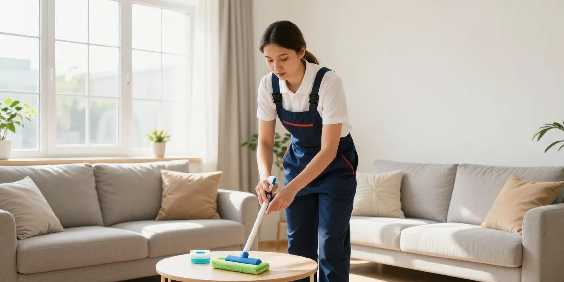 Expert wohnungsabgabe reinigung in a cozy living room, showcasing meticulous cleaning and organization.