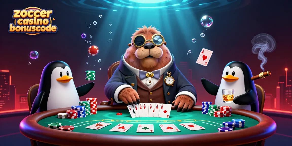 Entdecken Sie den zoccer casino bonuscode in einer lebhaften 3D-Darstellung mit pokerndem Walross und blinzelndem Pufferfisch.