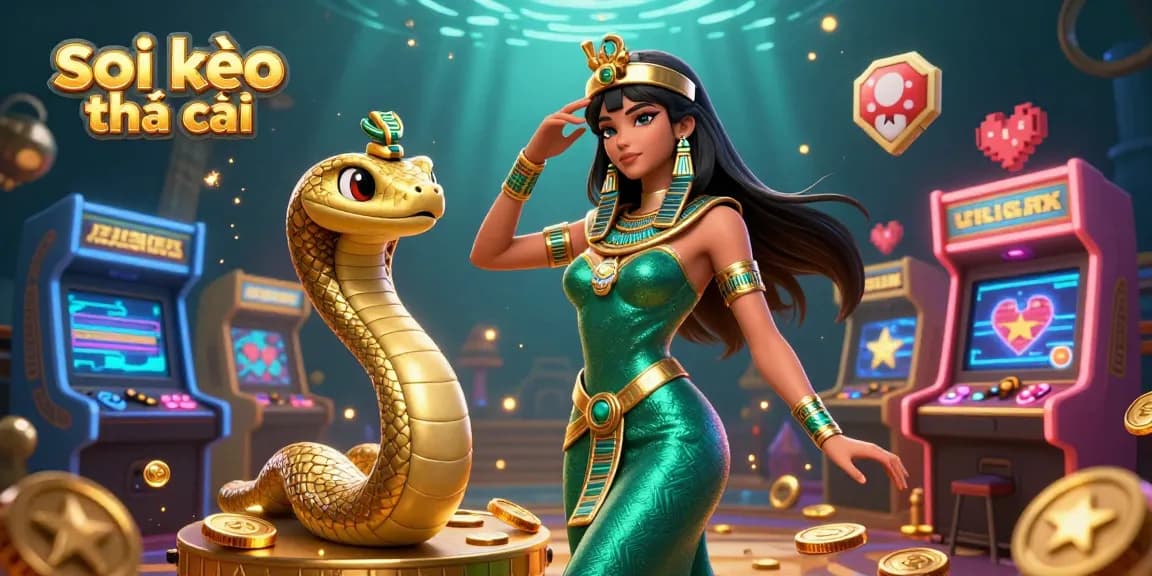 Engage with soi kèo nhà cái through a vibrant casino-themed illustration featuring dynamic characters and game elements.