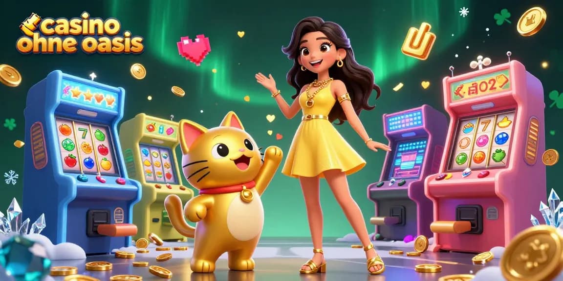 Play at casino ohne oasis with vibrant slots, golden coins, and a joyful atmosphere.