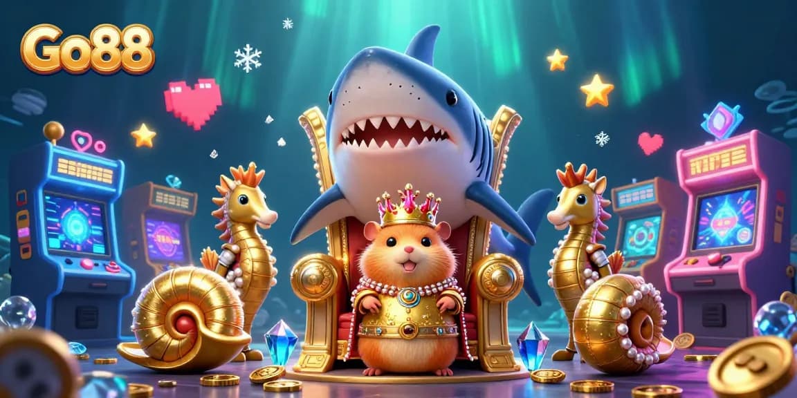 Engage in thrilling adventures at Go88 with a vibrant underwater casino scene featuring animated characters and games.