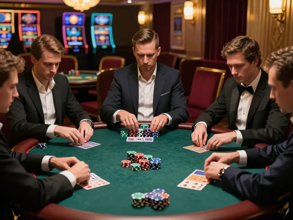 CM88 players engaged in a high-stakes poker game in a luxurious casino.