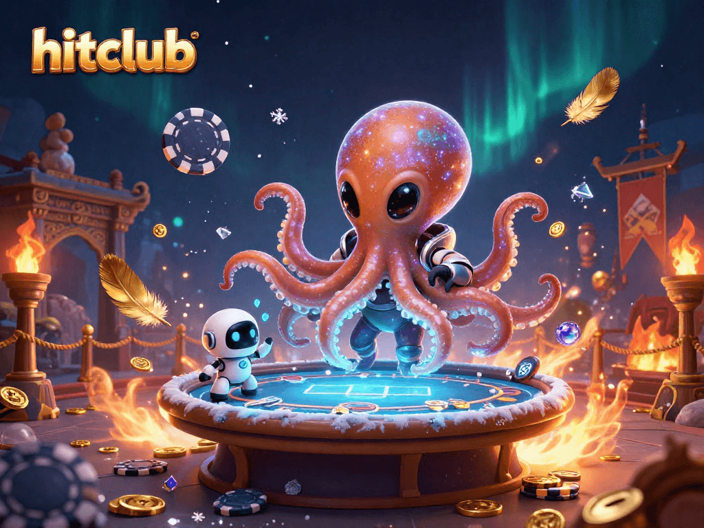 Engage in thrilling gameplay at hitclub with a vibrant alien octopus and dynamic poker action.