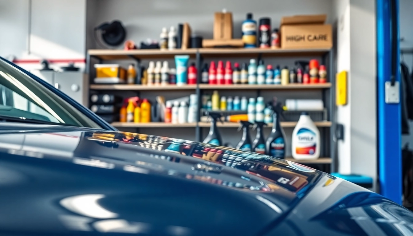 Autopflege Shop zeigt hochwertige Pflegeprodukte für Autos in einem modernen Geschäft.