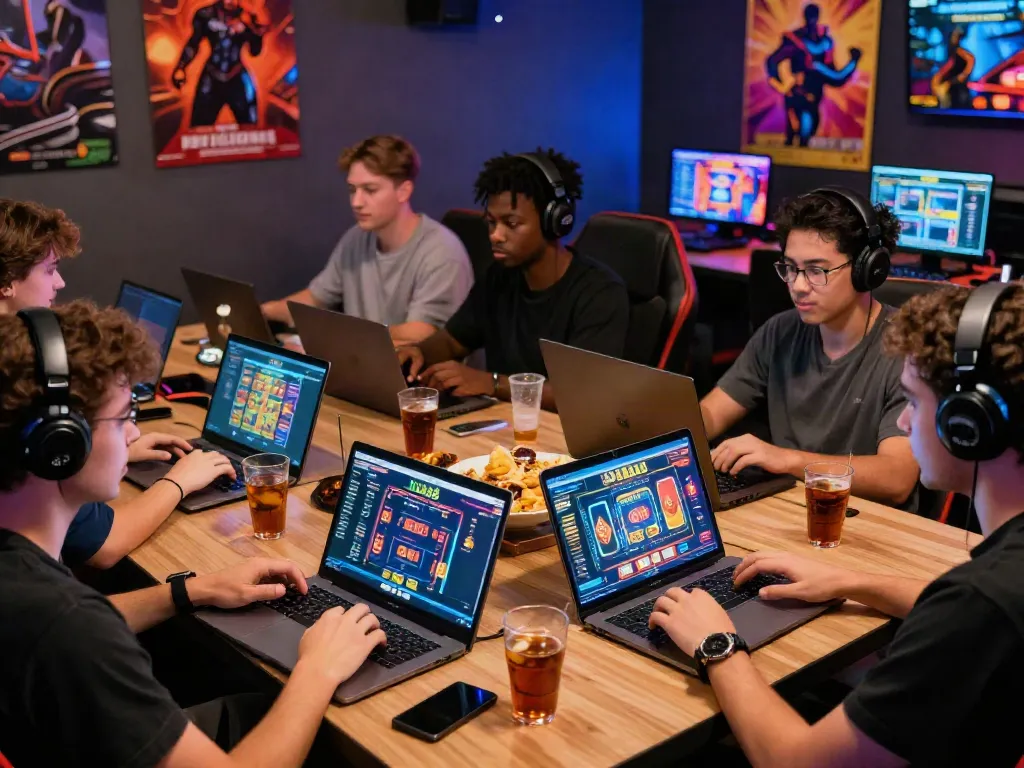 Engaged players enjoying the DA88 gaming environment with vibrant screens and lively atmosphere.