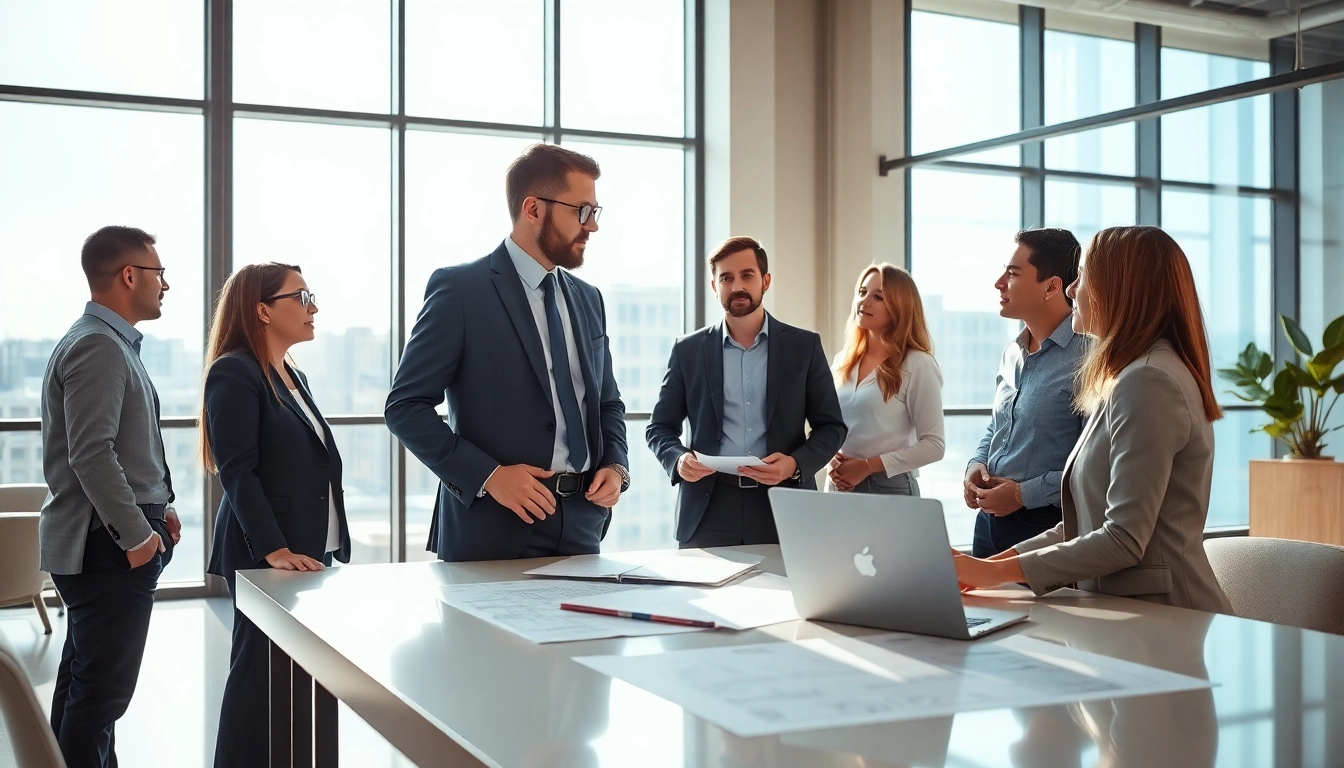 Headhunter Ingenieure in einem modernen Büro, engagiert in eine Diskussion mit Ingenieuren.