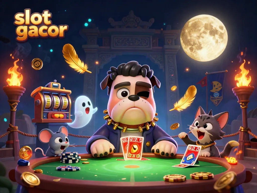 Experience the excitement of slot gacor with a playful twist featuring lively characters in a dynamic casino scene.