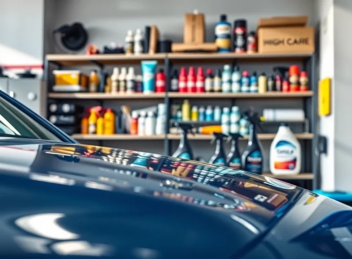 Autopflege Shop zeigt hochwertige Pflegeprodukte für Autos in einem modernen Geschäft.