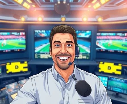 Engaging sports broadcasting environment showcasing live action and a dynamic host.