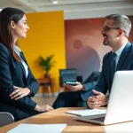 Headhunter Schweiz führt ein professionelles Interview mit einem Kandidaten in modernem Büro.
