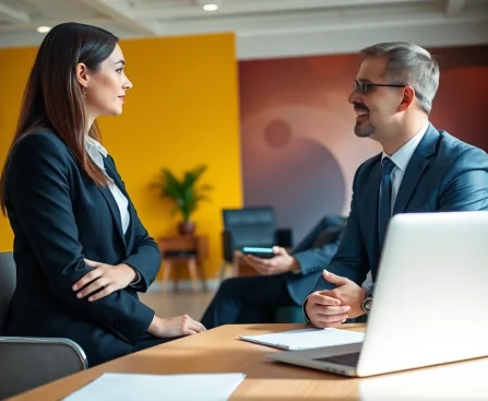 Headhunter Schweiz führt ein professionelles Interview mit einem Kandidaten in modernem Büro.