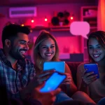 Engaging scene of lively sex chat interactions in a cozy digital environment.