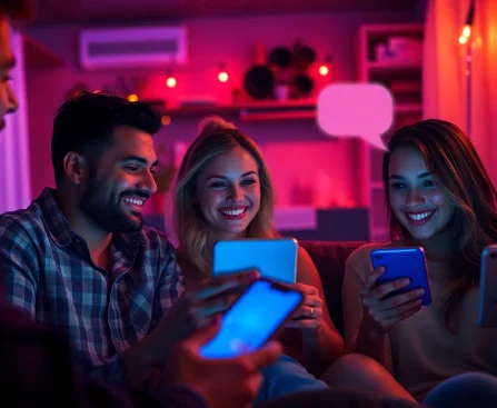 Engaging scene of lively sex chat interactions in a cozy digital environment.