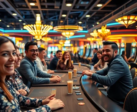 A legjobb online kaszinó élményének izgalmas pillanatai játékosokkal és csillogó asztalokkal.