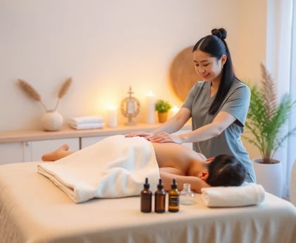고요한 가정 환경에서 젊은 태국인 치료사와 함께하는 전문적인 평택출장마사지 세션.