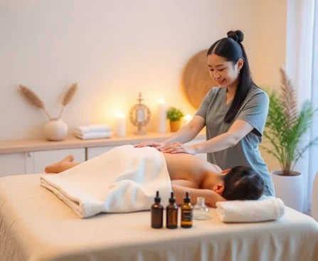 고요한 가정 환경에서 젊은 태국인 치료사와 함께하는 전문적인 평택출장마사지 세션.